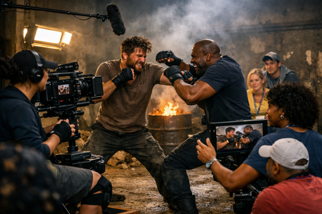 Tournage d'une scène de combat