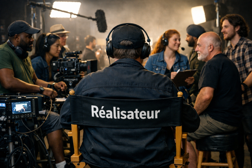 Image d'un réalisateur de dos assis sur sa chaise